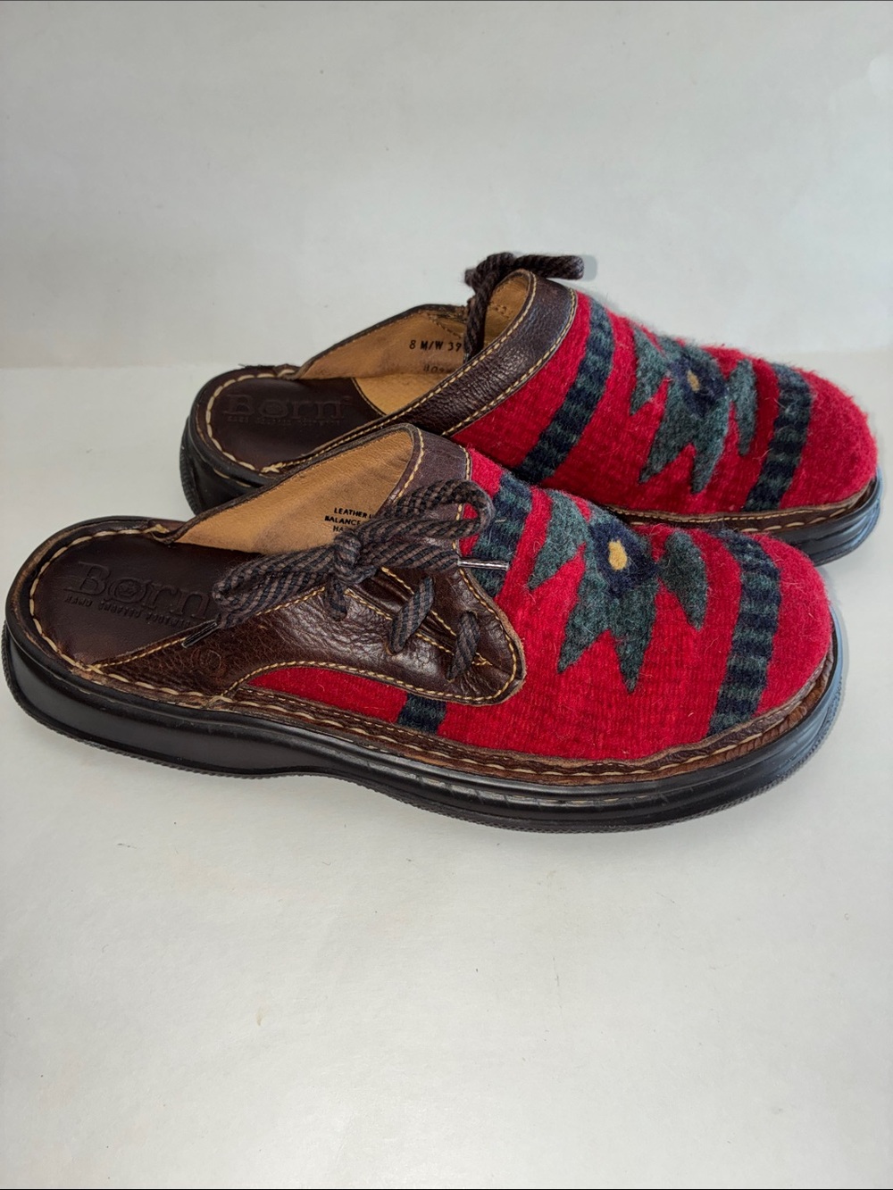 Born Red and Brown Wool-Accent Slip-On Clogs